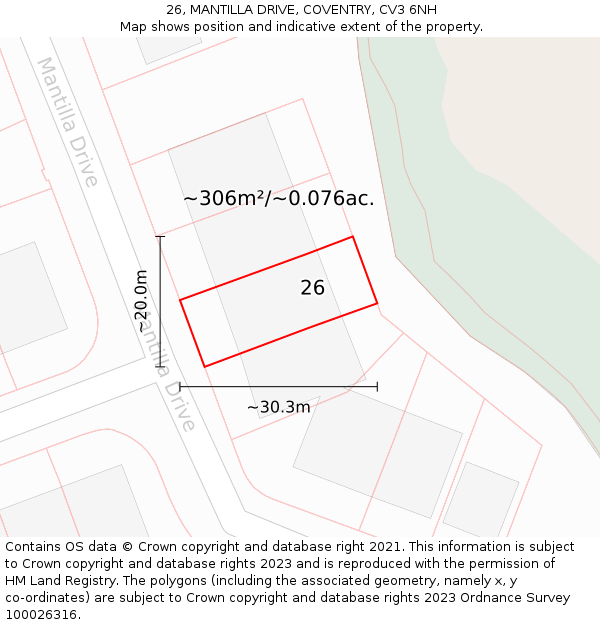 26, MANTILLA DRIVE, COVENTRY, CV3 6NH: Plot and title map