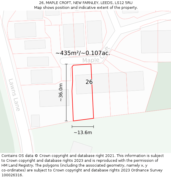 26, MAPLE CROFT, NEW FARNLEY, LEEDS, LS12 5RU: Plot and title map