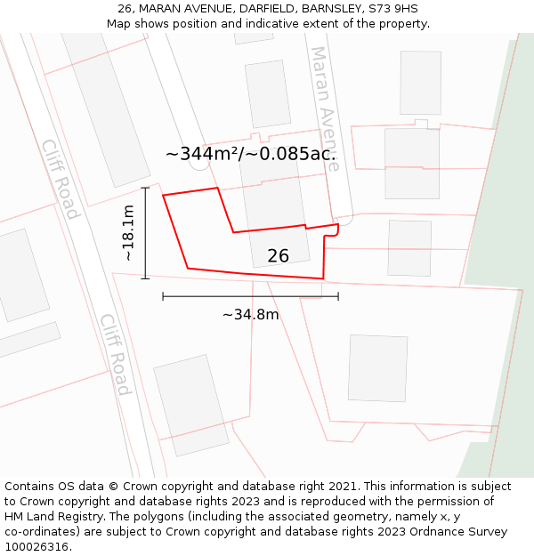 26, MARAN AVENUE, DARFIELD, BARNSLEY, S73 9HS: Plot and title map