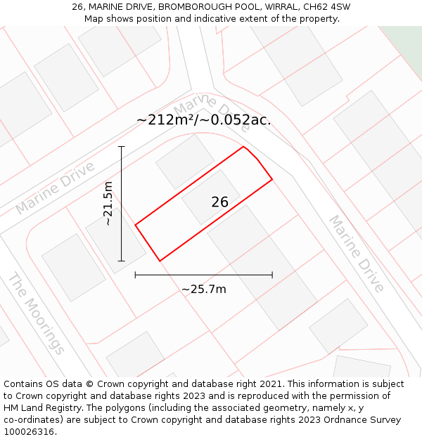 26, MARINE DRIVE, BROMBOROUGH POOL, WIRRAL, CH62 4SW: Plot and title map
