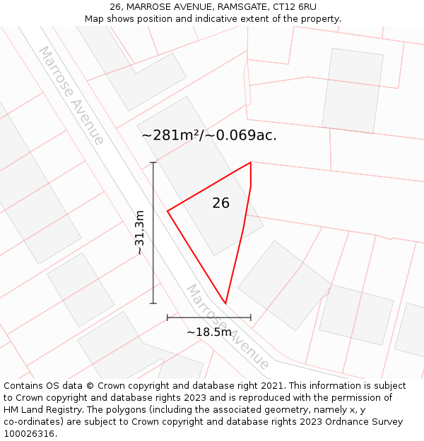 26, MARROSE AVENUE, RAMSGATE, CT12 6RU: Plot and title map