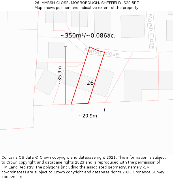 26, MARSH CLOSE, MOSBOROUGH, SHEFFIELD, S20 5PZ: Plot and title map