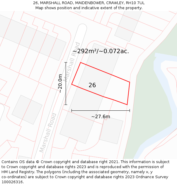 26, MARSHALL ROAD, MAIDENBOWER, CRAWLEY, RH10 7UL: Plot and title map