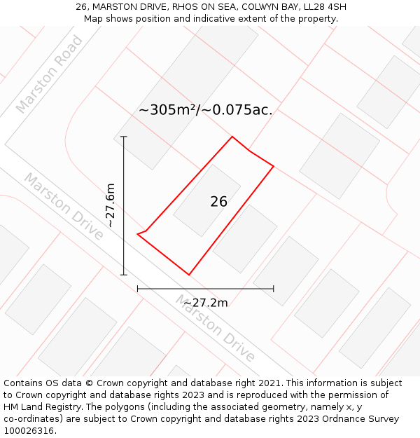 26, MARSTON DRIVE, RHOS ON SEA, COLWYN BAY, LL28 4SH: Plot and title map