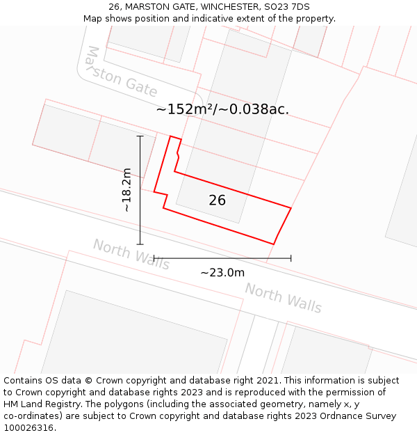 26, MARSTON GATE, WINCHESTER, SO23 7DS: Plot and title map