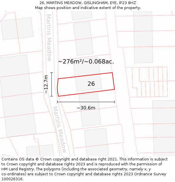 26, MARTINS MEADOW, GISLINGHAM, EYE, IP23 8HZ: Plot and title map