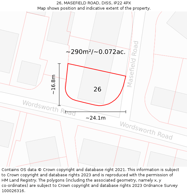 26, MASEFIELD ROAD, DISS, IP22 4PX: Plot and title map