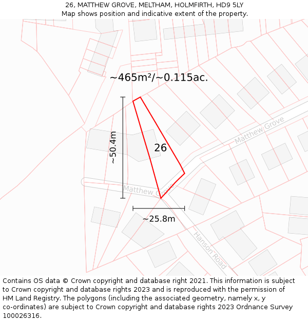 26, MATTHEW GROVE, MELTHAM, HOLMFIRTH, HD9 5LY: Plot and title map