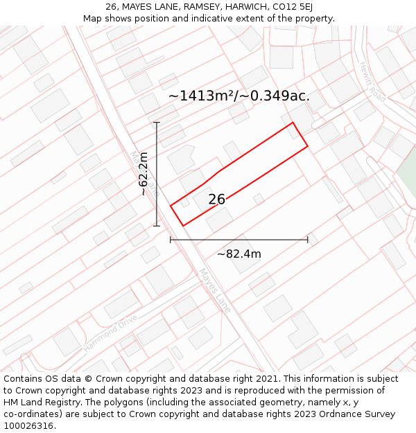 26, MAYES LANE, RAMSEY, HARWICH, CO12 5EJ: Plot and title map