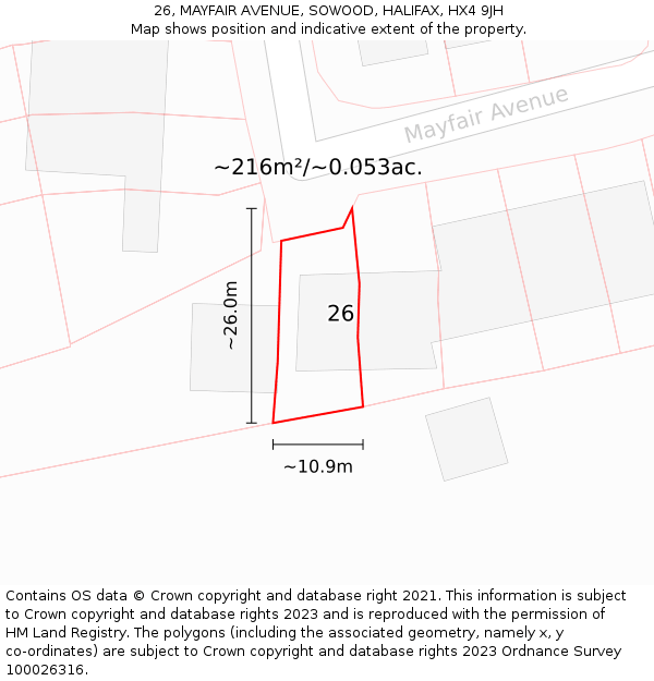 26, MAYFAIR AVENUE, SOWOOD, HALIFAX, HX4 9JH: Plot and title map