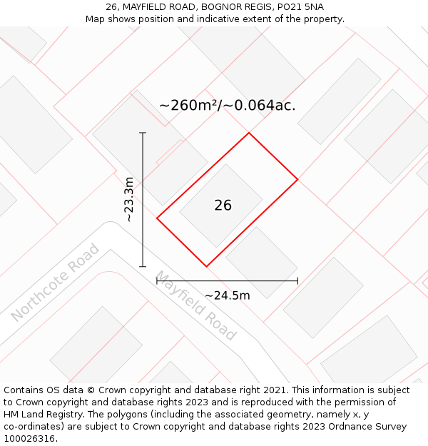 26, MAYFIELD ROAD, BOGNOR REGIS, PO21 5NA: Plot and title map