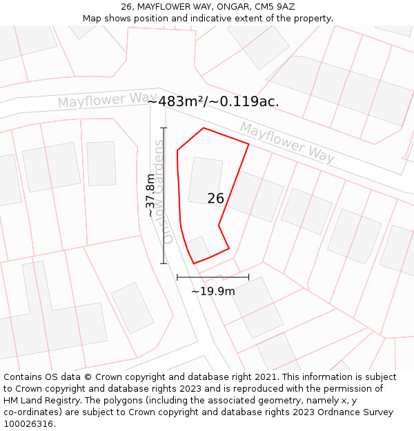 26, MAYFLOWER WAY, ONGAR, CM5 9AZ: Plot and title map