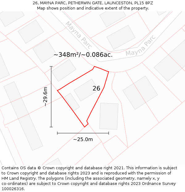 26, MAYNA PARC, PETHERWIN GATE, LAUNCESTON, PL15 8PZ: Plot and title map