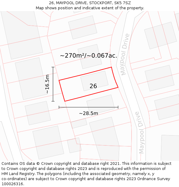 26, MAYPOOL DRIVE, STOCKPORT, SK5 7SZ: Plot and title map