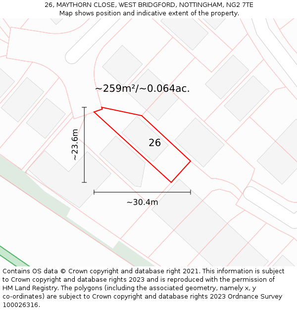 26, MAYTHORN CLOSE, WEST BRIDGFORD, NOTTINGHAM, NG2 7TE: Plot and title map