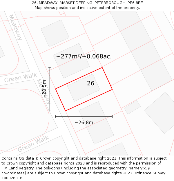 26, MEADWAY, MARKET DEEPING, PETERBOROUGH, PE6 8BE: Plot and title map