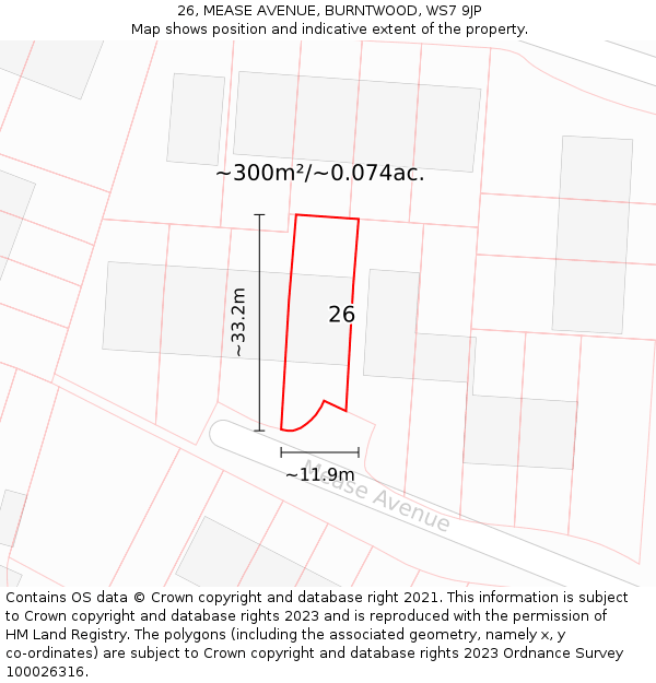 26, MEASE AVENUE, BURNTWOOD, WS7 9JP: Plot and title map