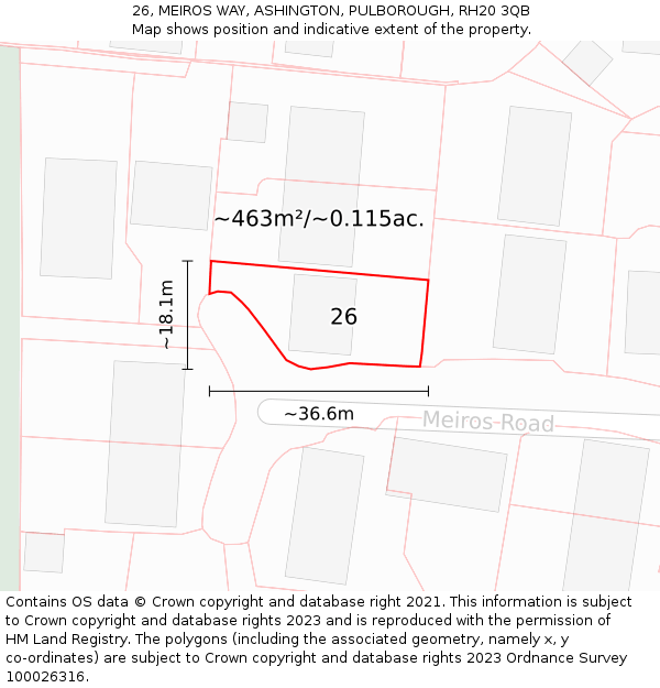 26, MEIROS WAY, ASHINGTON, PULBOROUGH, RH20 3QB: Plot and title map