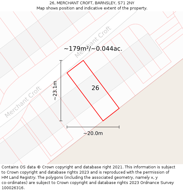 26, MERCHANT CROFT, BARNSLEY, S71 2NY: Plot and title map