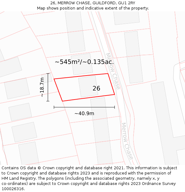 26, MERROW CHASE, GUILDFORD, GU1 2RY: Plot and title map