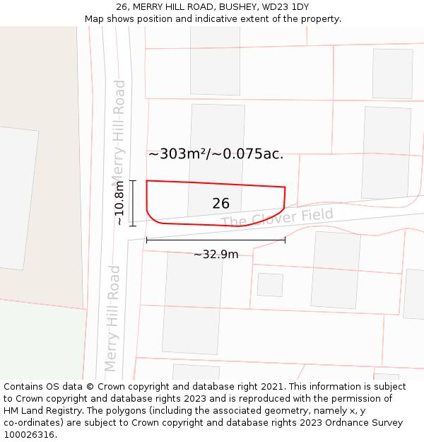 26, MERRY HILL ROAD, BUSHEY, WD23 1DY: Plot and title map