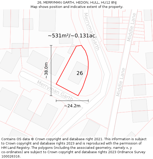 26, MERRYMAN GARTH, HEDON, HULL, HU12 8NJ: Plot and title map