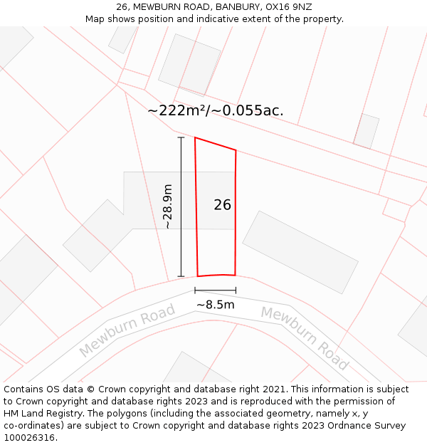 26, MEWBURN ROAD, BANBURY, OX16 9NZ: Plot and title map