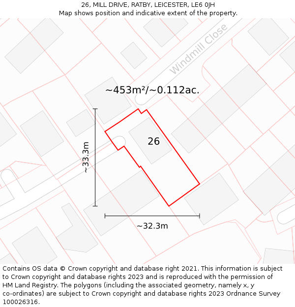 26, MILL DRIVE, RATBY, LEICESTER, LE6 0JH: Plot and title map