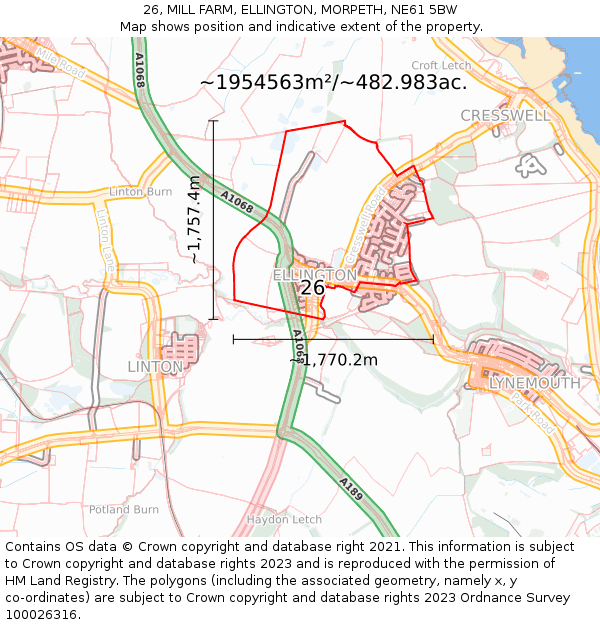 26, MILL FARM, ELLINGTON, MORPETH, NE61 5BW: Plot and title map