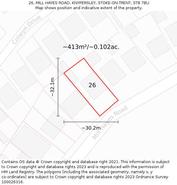 26, MILL HAYES ROAD, KNYPERSLEY, STOKE-ON-TRENT, ST8 7BU: Plot and title map