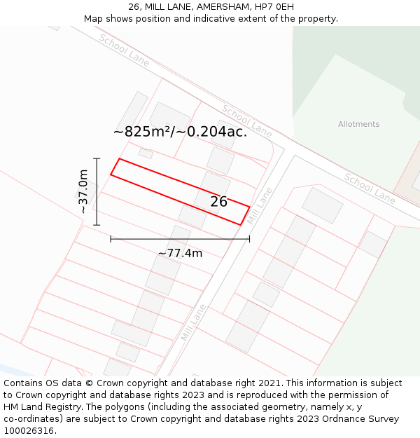 26, MILL LANE, AMERSHAM, HP7 0EH: Plot and title map