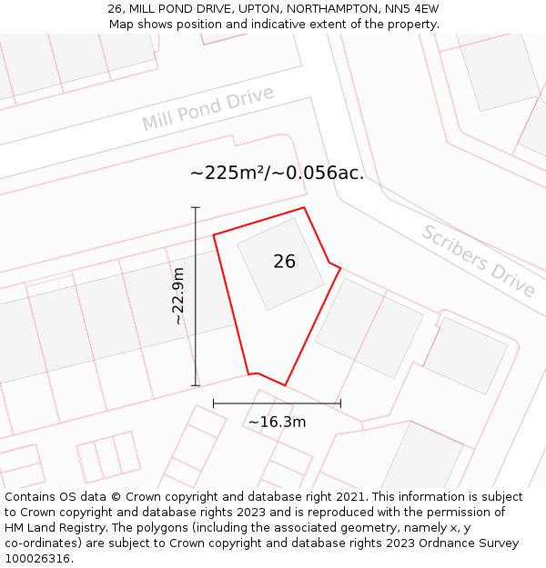 26, MILL POND DRIVE, UPTON, NORTHAMPTON, NN5 4EW: Plot and title map