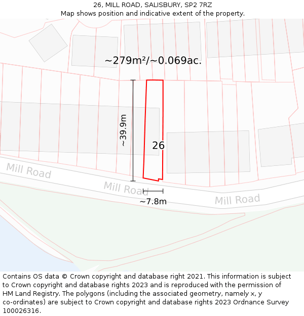 26, MILL ROAD, SALISBURY, SP2 7RZ: Plot and title map