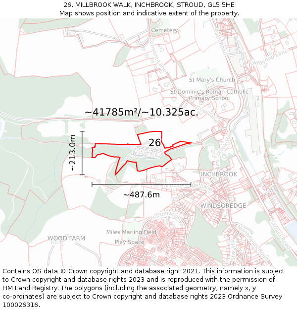 26, MILLBROOK WALK, INCHBROOK, STROUD, GL5 5HE: Plot and title map