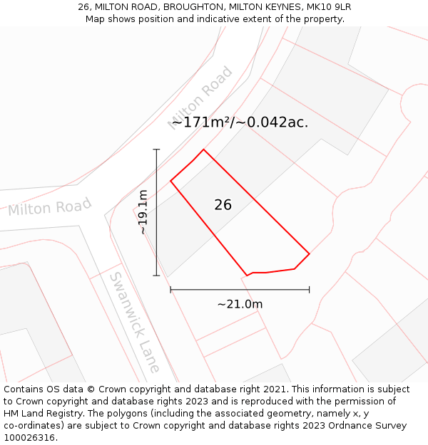 26, MILTON ROAD, BROUGHTON, MILTON KEYNES, MK10 9LR: Plot and title map