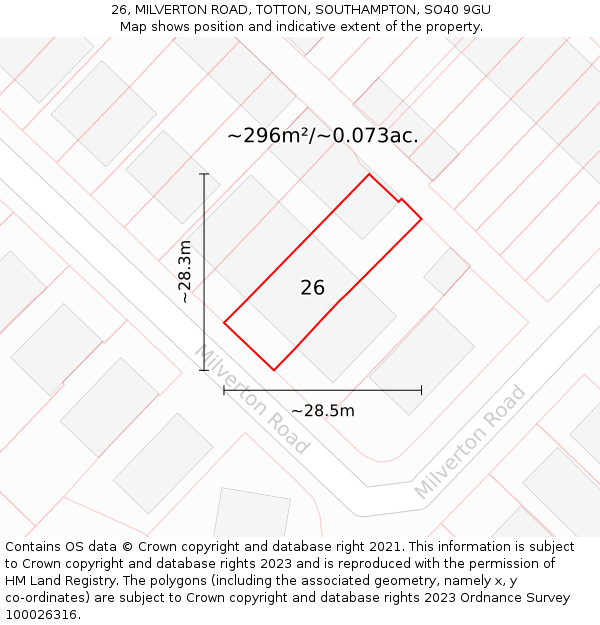 26, MILVERTON ROAD, TOTTON, SOUTHAMPTON, SO40 9GU: Plot and title map