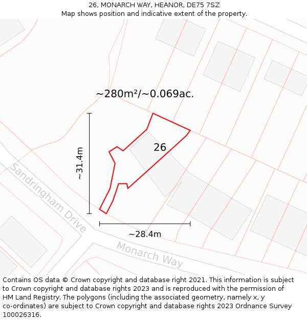 26, MONARCH WAY, HEANOR, DE75 7SZ: Plot and title map