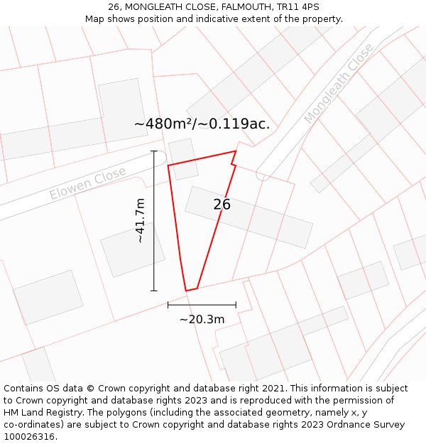 26, MONGLEATH CLOSE, FALMOUTH, TR11 4PS: Plot and title map