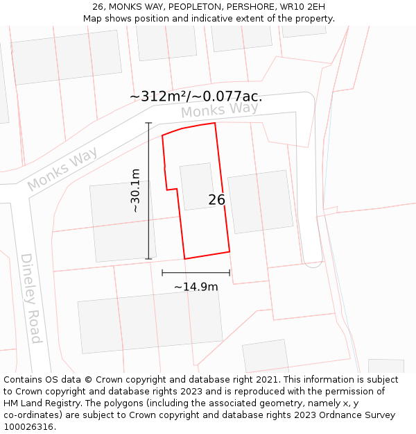 26, MONKS WAY, PEOPLETON, PERSHORE, WR10 2EH: Plot and title map