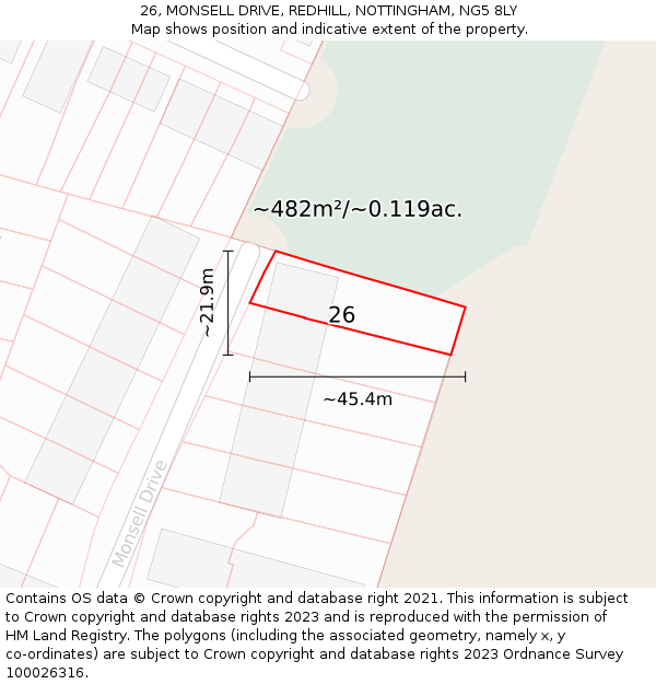 26, MONSELL DRIVE, REDHILL, NOTTINGHAM, NG5 8LY: Plot and title map