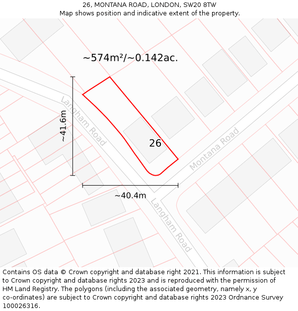 26, MONTANA ROAD, LONDON, SW20 8TW: Plot and title map