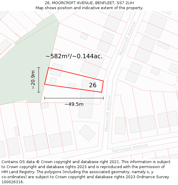 26, MOORCROFT AVENUE, BENFLEET, SS7 2UH: Plot and title map