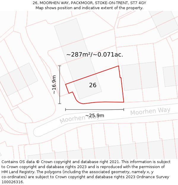 26, MOORHEN WAY, PACKMOOR, STOKE-ON-TRENT, ST7 4GY: Plot and title map