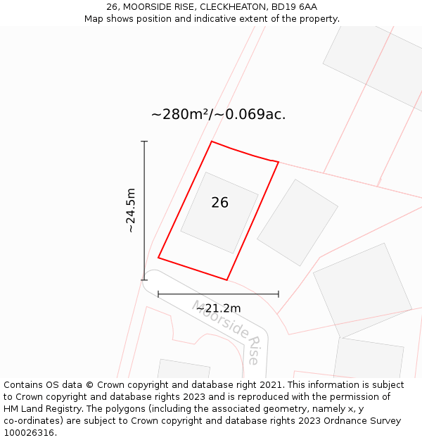 26, MOORSIDE RISE, CLECKHEATON, BD19 6AA: Plot and title map