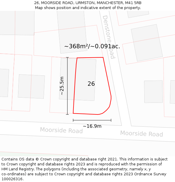 26, MOORSIDE ROAD, URMSTON, MANCHESTER, M41 5RB: Plot and title map