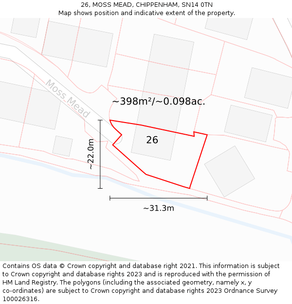 26, MOSS MEAD, CHIPPENHAM, SN14 0TN: Plot and title map