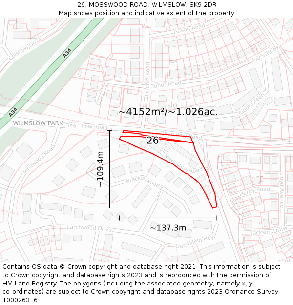 26, MOSSWOOD ROAD, WILMSLOW, SK9 2DR: Plot and title map