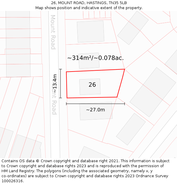 26, MOUNT ROAD, HASTINGS, TN35 5LB: Plot and title map