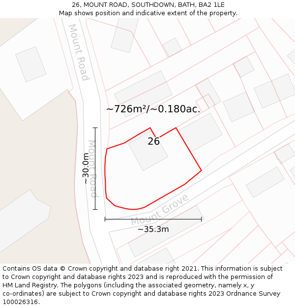 26, MOUNT ROAD, SOUTHDOWN, BATH, BA2 1LE: Plot and title map