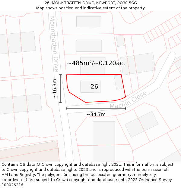 26, MOUNTBATTEN DRIVE, NEWPORT, PO30 5SG: Plot and title map